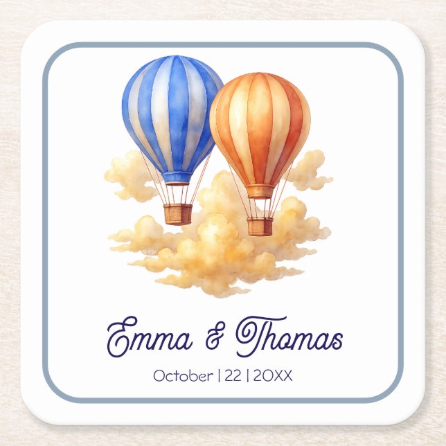 Kärlek är i Luft Luftballong Travel Bröllop Underlägg Papper Kvadrat (Framsidan)