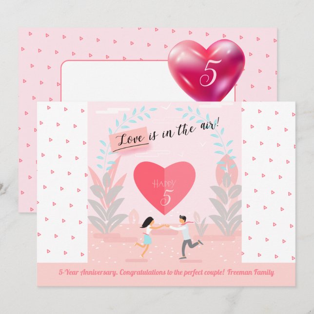"Kärlek är i luften!" Förälskat par jubileum Inbjudningar (Fram/baksida)