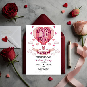 Kärlek är i luften Galentine's hjärta bröllopsdusc Inbjudningar