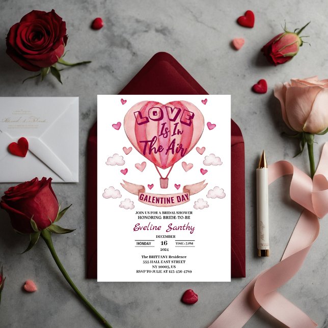 Kärlek är i luften Galentine's hjärta bröllopsdusc Inbjudningar (Skapare uppladdad)