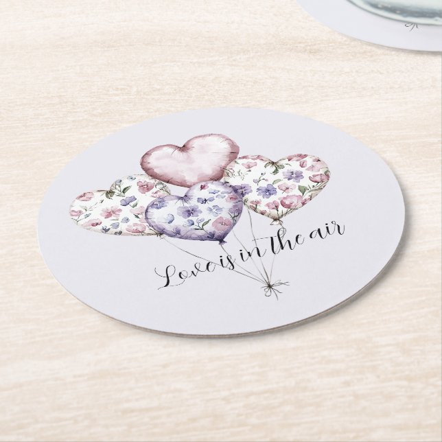 Kärlek är i luften Hjärtballonger Bröllopsfest Underlägg Papper Rund (Vinklad)