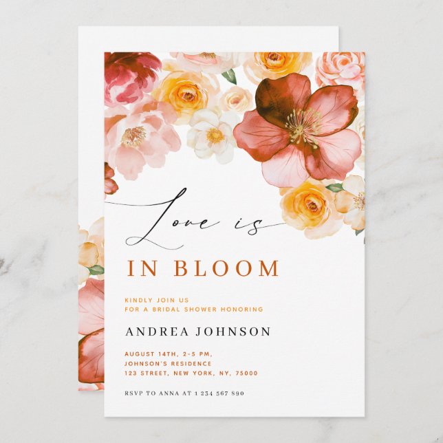 Kärlek är i Möhippan Blodhöst Blommigt Fall Inbjudningar (Fram/baksida)