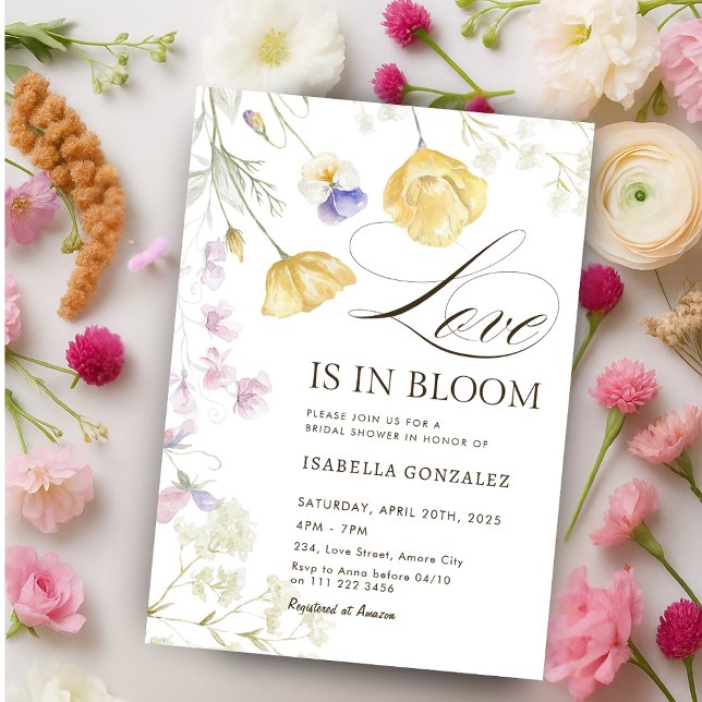 Kärlek är i Möhippan Blommigt av blomma i bloom Inbjudningar (Love is in Bloom Wildflower Floral Bridal Shower Invitation)