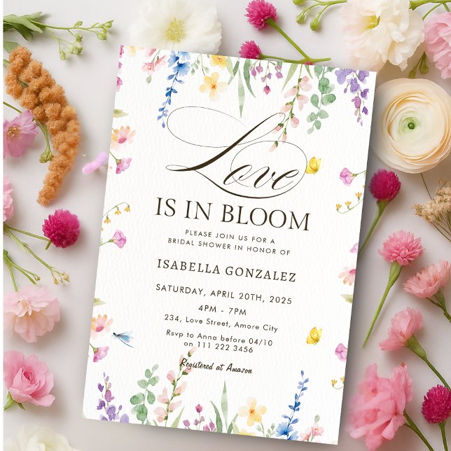 Kärlek är i Möhippan Blommigt av blomma i bloom Inbjudningar (Love is In Bloom Wildflower Floral Bridal Shower Invitation)