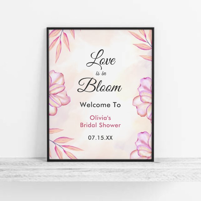 Kärlek är i Möhippan Bloom Blommigt Välkommen till Poster (Love is in Bloom Floral Bridal Shower Welcome Sign )