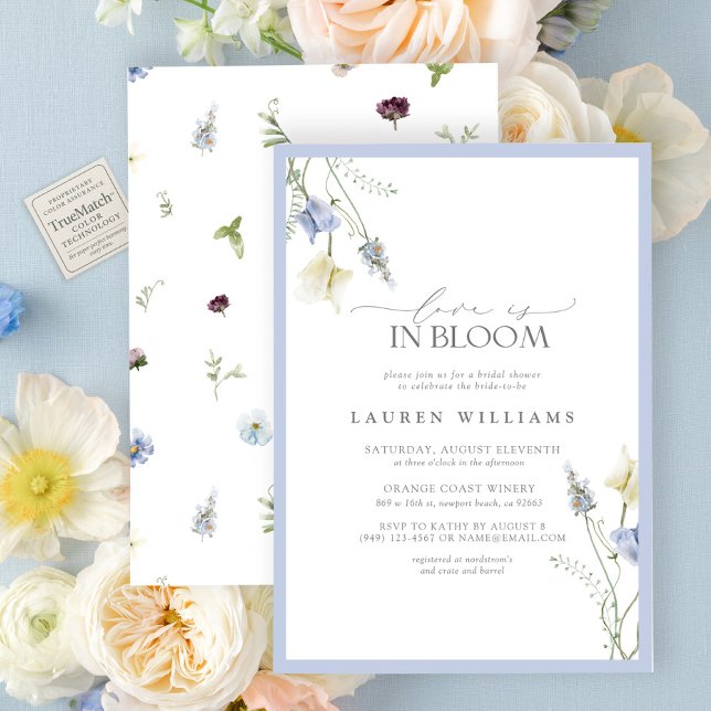 Kärlek är i Möhippan Bloom Blue Wildblomma Inbjudningar (Skapare uppladdad)
