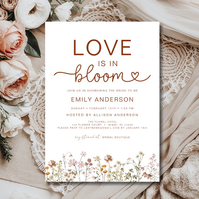 Kärlek är i Möhippan Bloom Boho Wildblomma Inbjudningar (Skapare uppladdad)
