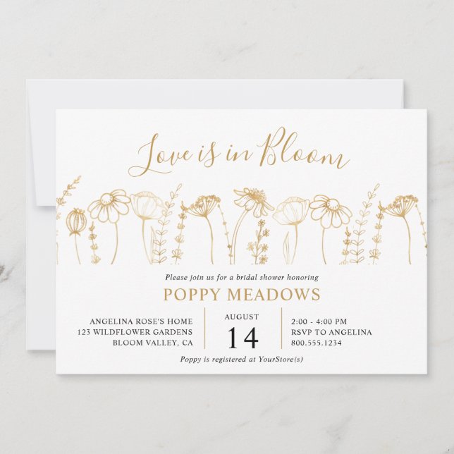 Kärlek är i Möhippan Bloom Guld Wildblomma Inbjudningar (Framsida)