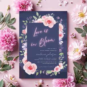 Kärlek är i Möhippan Bloom Neon & Rosa Blommigt Inbjudningar