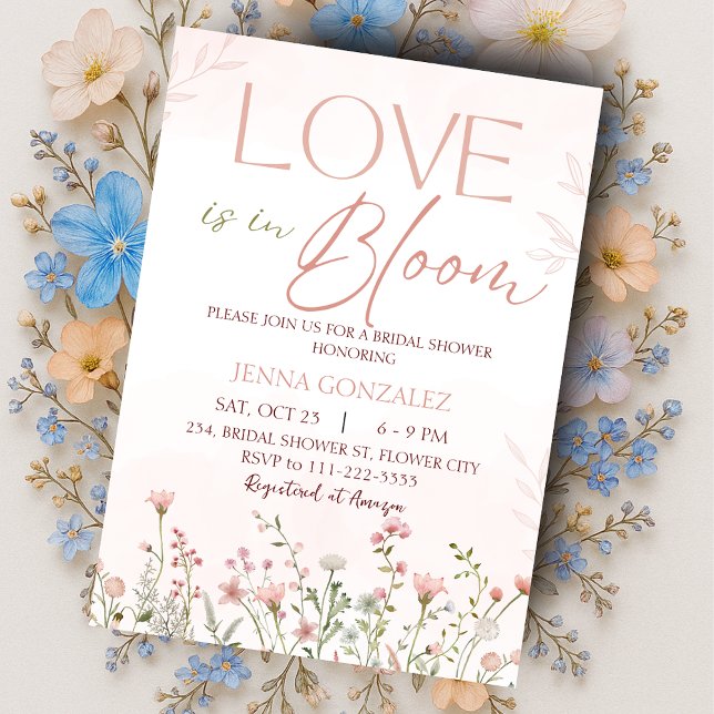 Kärlek är i Möhippan Bloom Vår Wildblomma Inbjudningar (Love is In Bloom Spring Wildflower Bridal Shower Invitation)