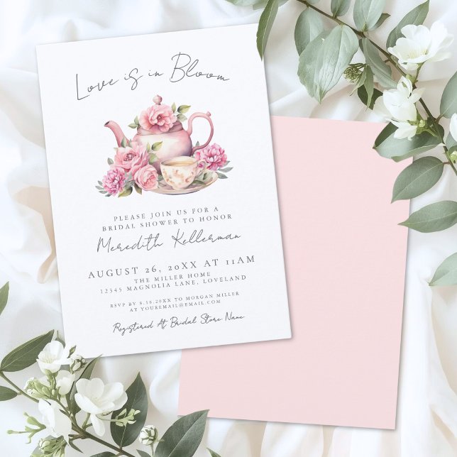 Kärlek är i Möhippan för Blommigt av blodet Inbjudningar (Love Is In Bloom Floral Tea Bridal Shower Invitation)