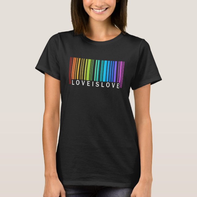Kärlek är Kärlek Barcode Rainbow Flagga Lgbt Gay L T Shirt (Framsida)