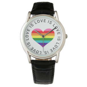 Kärlek är Kärlek Black Rainbow Heart LGBTQ Pride Armbandsur