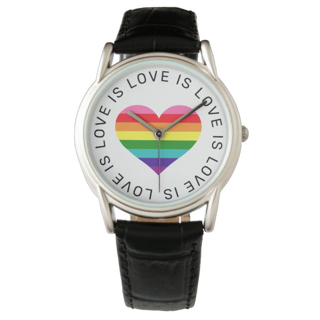 Kärlek är Kärlek Black Rainbow Heart LGBTQ Pride Armbandsur (Framsida)
