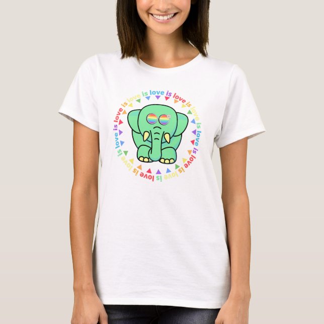 Kärlek är kärlek Cute Elephant LGBT Pride T-Shirt (Framsida)