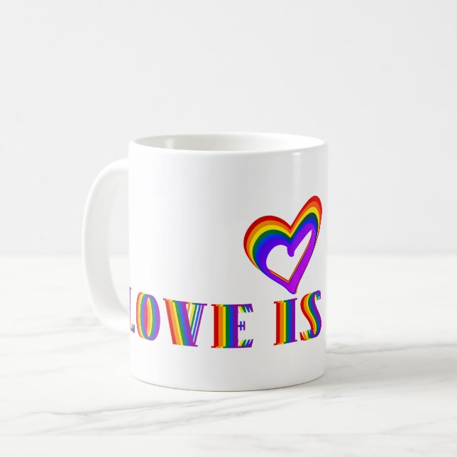 Kärlek är Kärlek eller Din text Rainbow Heart HGBT Kaffemugg (Framsida vänster)