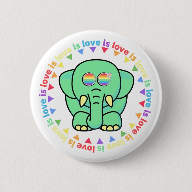 Kärlek är kärlek Färgrik Söt Elefant HBTQ Pride Knapp (Framsida)