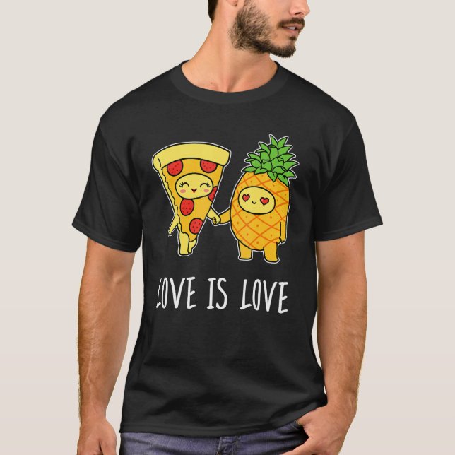Kärlek är Kärlek Foodie Pepperoni Pineapple Pizza T Shirt (Framsida)