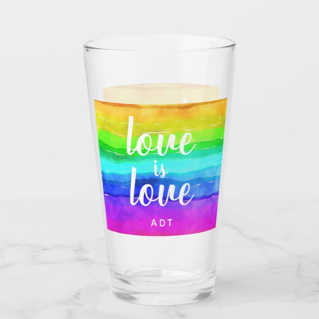 Kärlek är Kärlek Gay pride Monogram Rainbow Waterc Glaskopp (Framsida)
