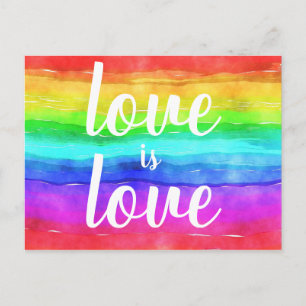Kärlek är Kärlek Gay pride Rainbow Watercolor Vykort