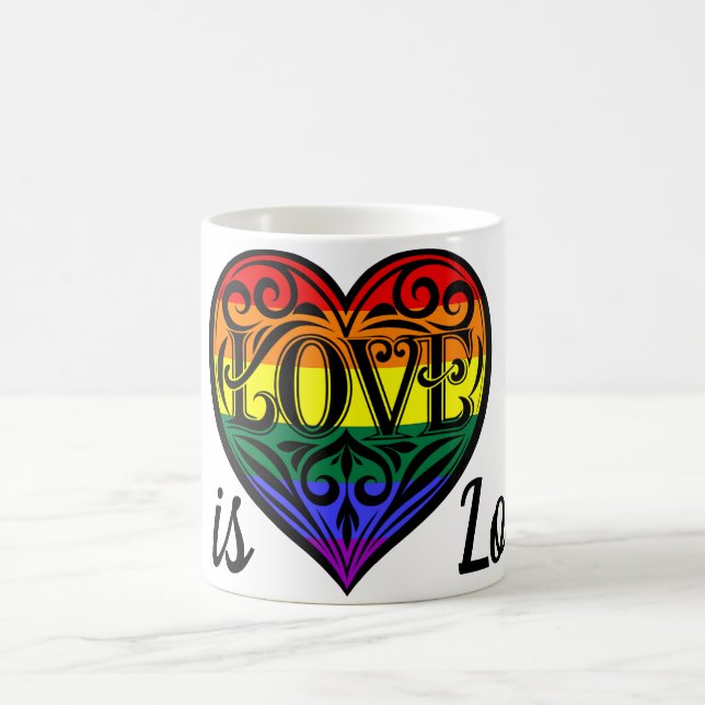 Kärlek är Kärlek HBT TQ Rainbow Heart Kaffemugg (Center)