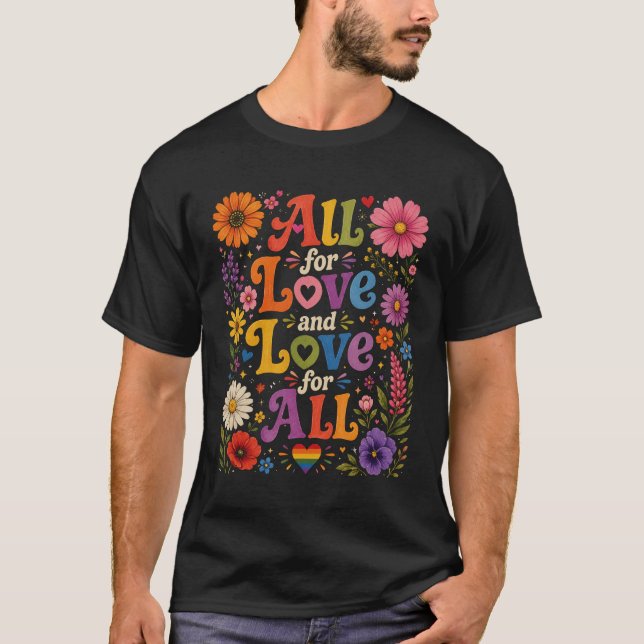 Kärlek är kärlek HBTQ regnbågsblomma T Shirt (Framsida)