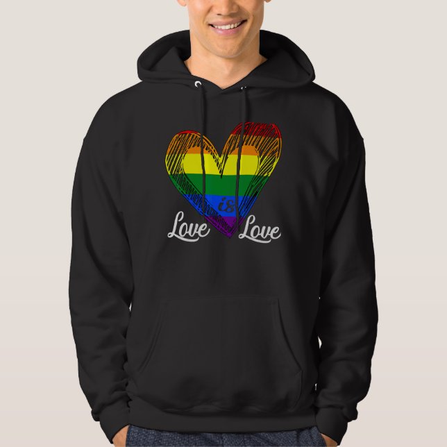 Kärlek är Kärlek Heart Lgbt Pride Gay Lesbisk Hoodie (Framsida)