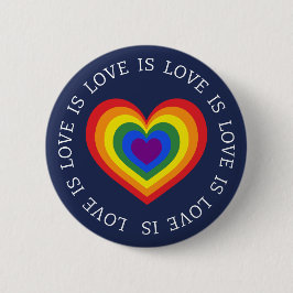 Kärlek är Kärlek HGBTQ Rainbow Heart Navy Blue Knapp