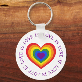 Kärlek är Kärlek HGBTQ Rainbow Heart on White Nyckelring