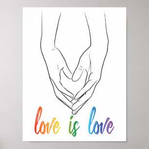 Kärlek är Kärlek Holding Händer Heart Line Art Pri Poster