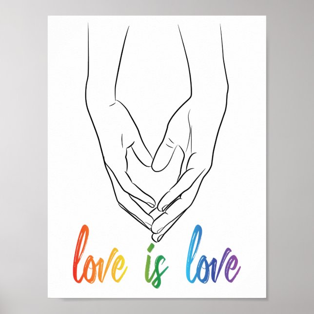 Kärlek är Kärlek Holding Händer Heart Line Art Pri Poster (Framsidan)