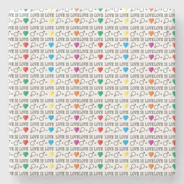 KÄRLEK är KÄRLEK jämlikhetstecknet i regnbåge i fä Underlägg Sten (Framsidan)