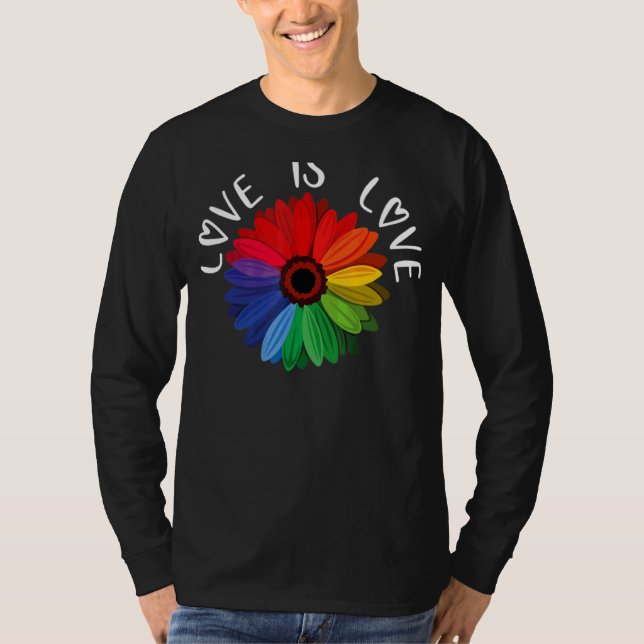 Kärlek är Kärlek Kärlek Daisy LGBT Regbow Gay T Shirt (Framsida)