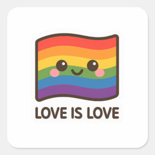 Kärlek är Kärlek - Kawaii Rainbow Design Fyrkantigt Klistermärke