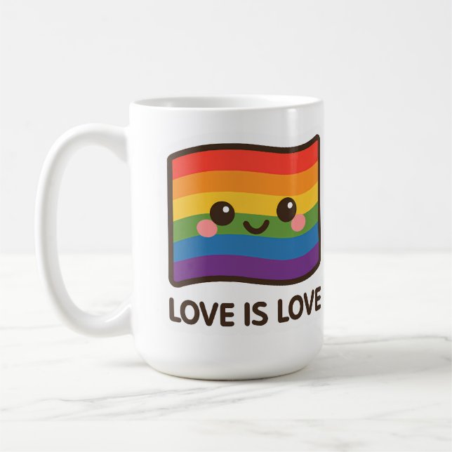 Kärlek är Kärlek - Kawaii Rainbow Design Kaffemugg (Vänster)