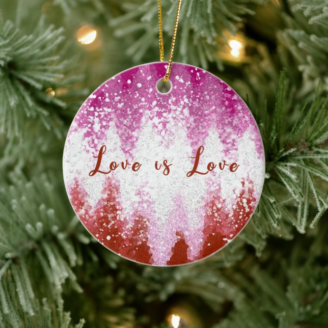 Kärlek är Kärlek Lesbisk Pride Flagga Färg HBT Julgransprydnad Keramik (Träd)