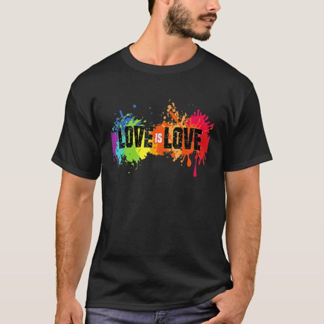 Kärlek är Kärlek LGB Gay Lesbisk Rainbow Pride Vin T Shirt (Framsida)