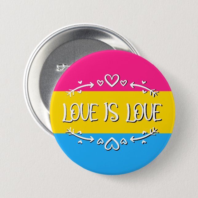 Kärlek är Kärlek Pansexual Pride Flagga Button Knapp (Framsida & baksida)