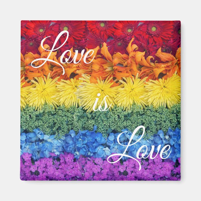 Kärlek är Kärlek Pride Flower 2 Tch Square Magnet (Framsidan)