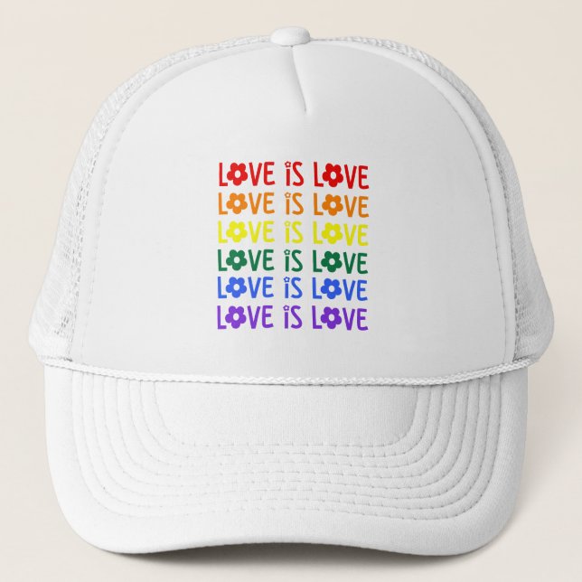 Kärlek är Kärlek Pride Hat - Blommigt om regnbåge Keps (Framsida)