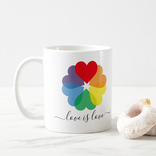 Kärlek är Kärlek Pride Rainbow Hearts Kaffemugg (Med munk)
