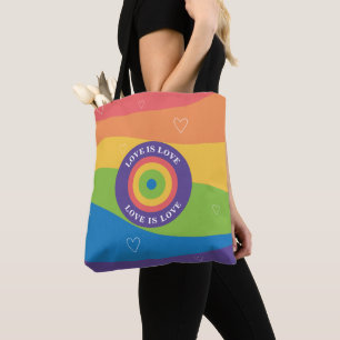 Kärlek är Kärlek Pridets regnbåge med hjärtan Tygkasse