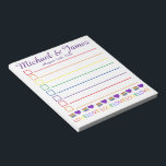 Kärlek är Kärlek Rainbow Bröllop Cake Heart-favori Anteckningsblock<br><div class="desc">Bordsmönstret List-stil i livsmedel har en originalmarkörillustration av ett regnbåge i bröllop och ett lila hjärta, med KÄRLEK i ett söt regnbåge. Anpassa din information om bröllop till en unik tjänst. Det finns också många fler illustrerade anteckningsblock från den här butiken. Denna design finns också tillgänglig för andra produkter. Ser...</div>