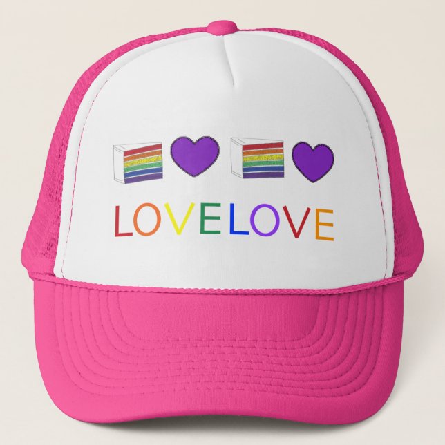Kärlek är Kärlek Rainbow Bröllop Heart Cake Gay pr Truckerkeps (Framsida)