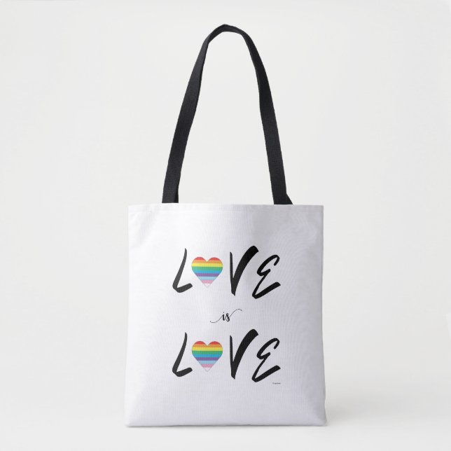 Kärlek är KÄRLEK, Rainbow Flagga Heart Tote Bag Tygkasse (Framsida)