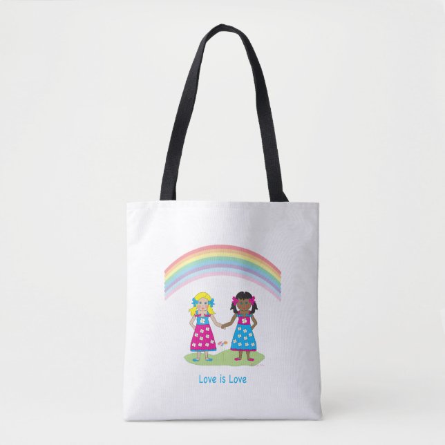 Kärlek är KÄRLEK, Rainbow Flagga Heart Tote Bag Tygkasse (Framsida)