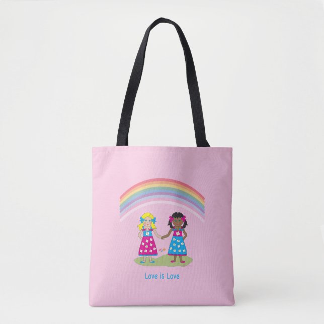 Kärlek är KÄRLEK, Rainbow Flagga Heart Tote Bag Tygkasse (Framsida)