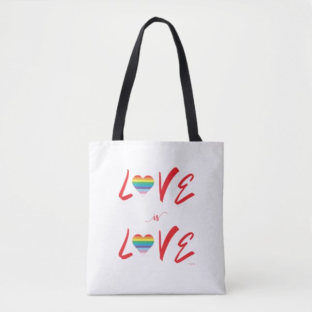 Kärlek är KÄRLEK, Rainbow Flagga Heart Tote Bag Tygkasse (Framsida)