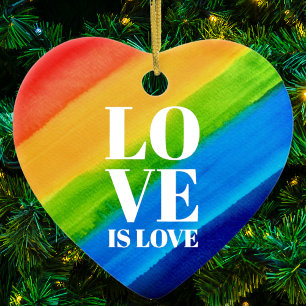 Kärlek är Kärlek Rainbow Gay pride Heart Julgransprydnad Keramik