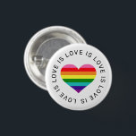 Kärlek är Kärlek Rainbow Heart Gay pride Knapp<br><div class="desc">Kärlek är Kärlek. Kärlek har inga gränser. Fira och visa ditt stöd för HBT-högkvarteret med den här 8-färgaders regnbågsstripade hjärtknappen/-stilen med modern "Kärlek är Kärlek är Kärlek är.." svart text som ramar designen. Innehåller en ren vit bakgrund.</div>